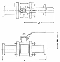 Sanitary Non-Encapsulated 3-Way 3 Piece Stainless Steel Ball Valves-2